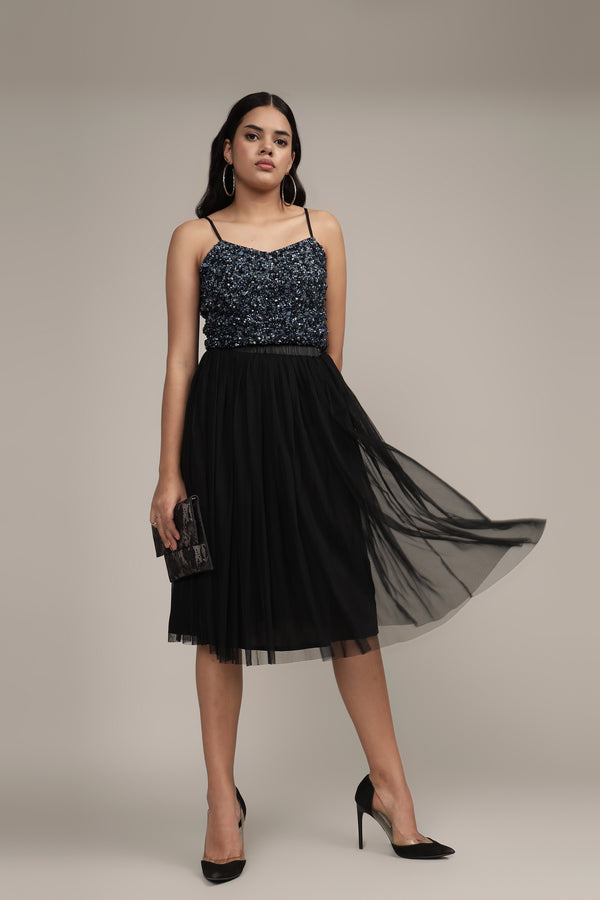 Lace & Beads Sandy Sequin Cami Top In Black