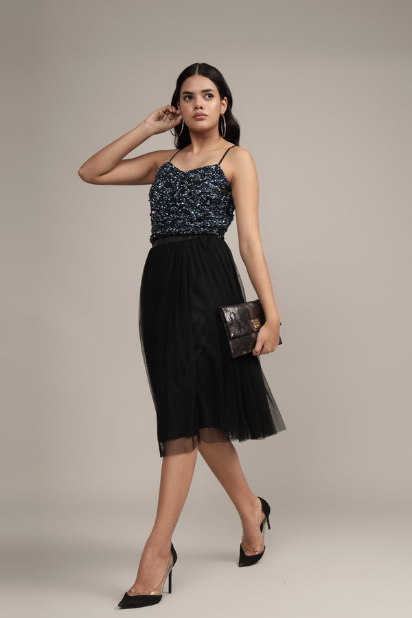 Lace & Beads Sandy Sequin Cami Top In Black