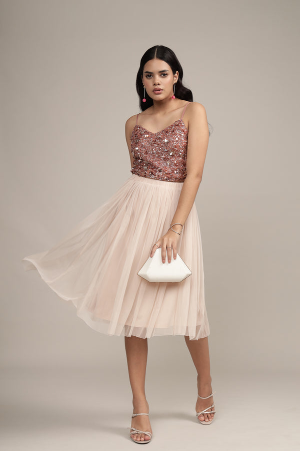 Lace & Beads Sandy Sequin Cami Top In Dusty Pink