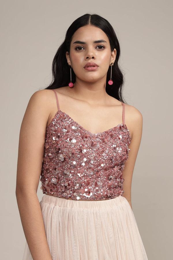 lace & beads Sandy Sequin Cami Top in Dusty Pink