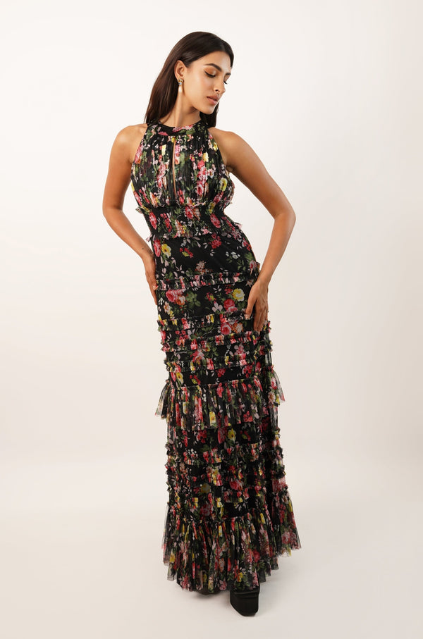 lace & beads Santiago Winter Floral Maxi Dress