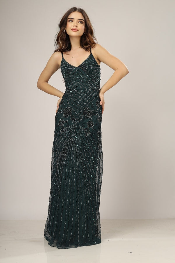 lace & beads Sara Emerald Embellished Maxi Dress