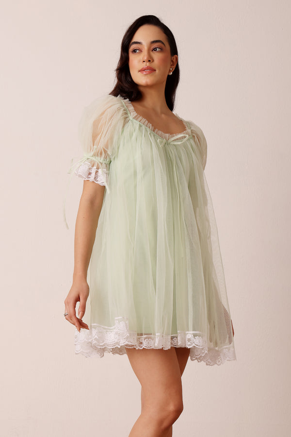 lace & beads Sawyer Mini Dress in Pistachio