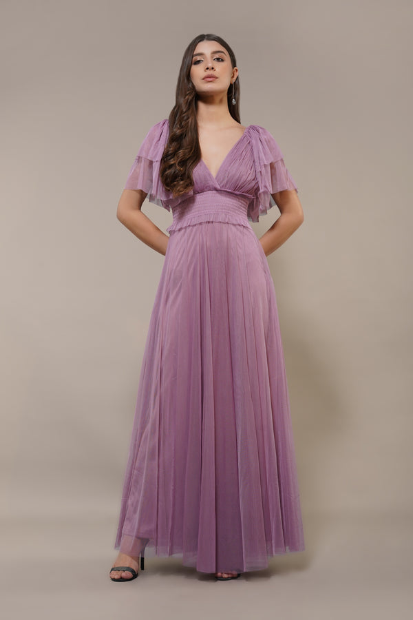 Lace & Beads Shelby Maxi Dress In Dusty Lilac