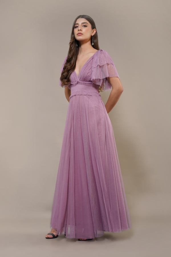 Lace & Beads Shelby Maxi Dress In Dusty Lilac