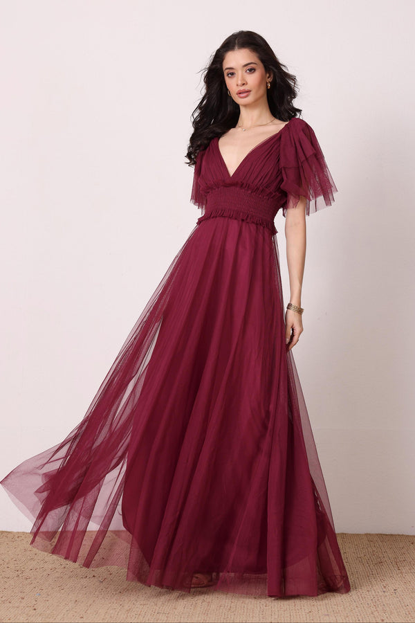 lace & beads Shelby Maxi Dress in Fig