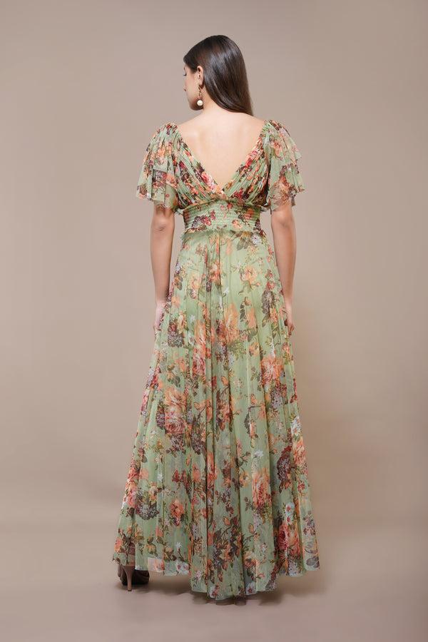 Lace & Beads Shelby Maxi Dress In Light Green Floral