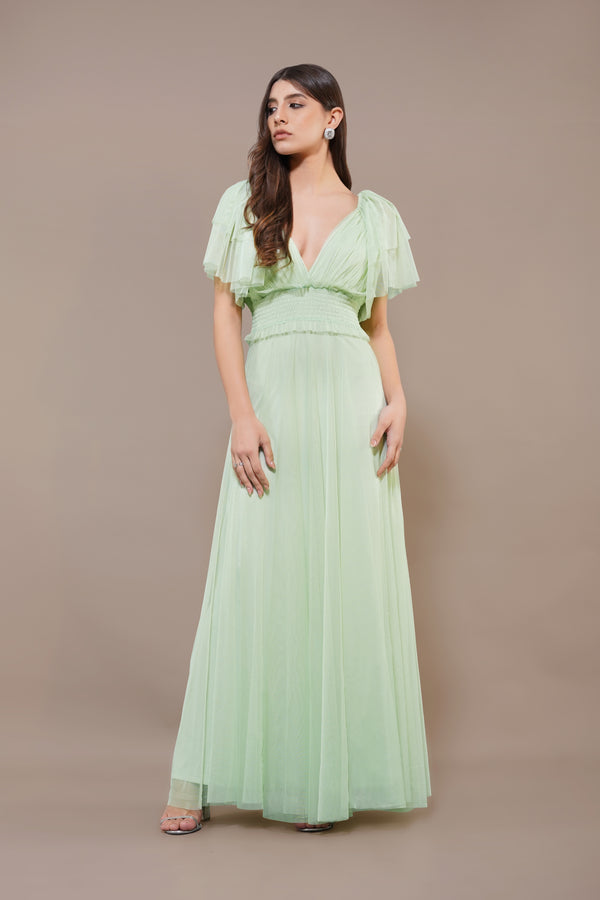 Lace & Beads Shelby Maxi Dress In Sage Green