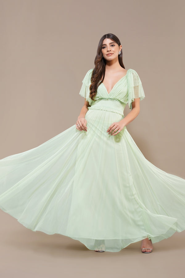 Lace & Beads Shelby Maxi Dress In Sage Green