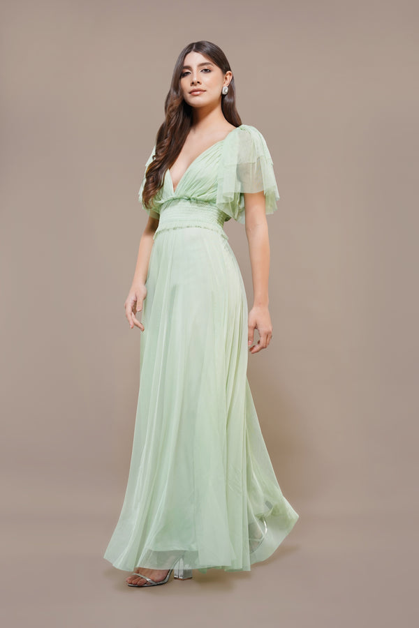 Lace & Beads Shelby Maxi Dress In Sage Green