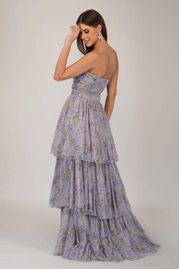 Lace & Beads Shiloh Purple Printed Tulle Dress