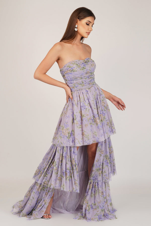 Lace & Beads Shiloh Purple Printed Tulle Dress