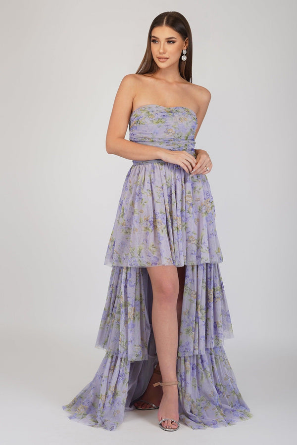 lace & beads Shiloh Purple Printed Tulle Dress