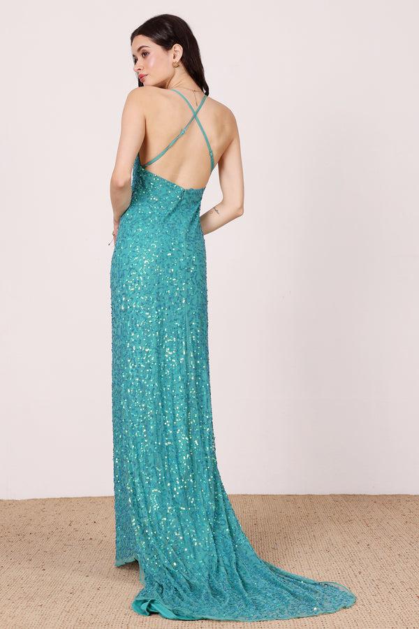 Lace & Beads Silvana Embellished Maxi Dress In Teal