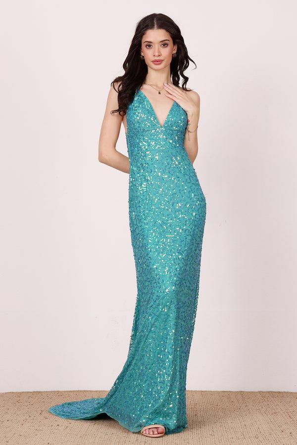 Lace & Beads Silvana Embellished Maxi Dress In Teal