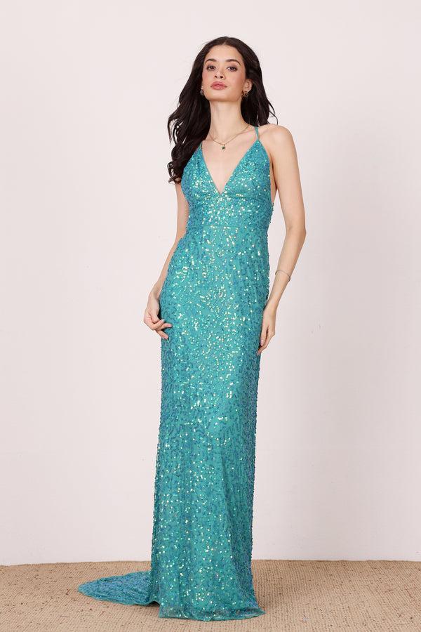 Lace & Beads Silvana Embellished Maxi Dress In Teal