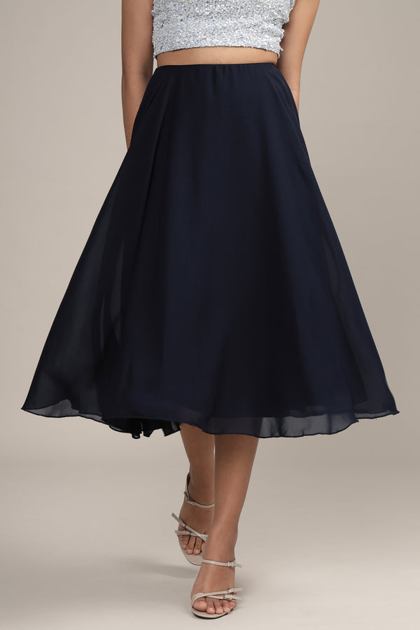 Lace & Beads Skye Midi Skirt In Navy