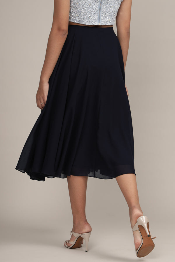 Lace & Beads Skye Midi Skirt In Navy