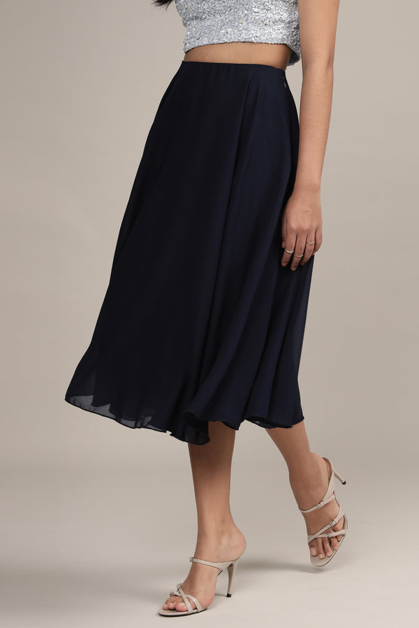 Lace & Beads Skye Midi Skirt In Navy