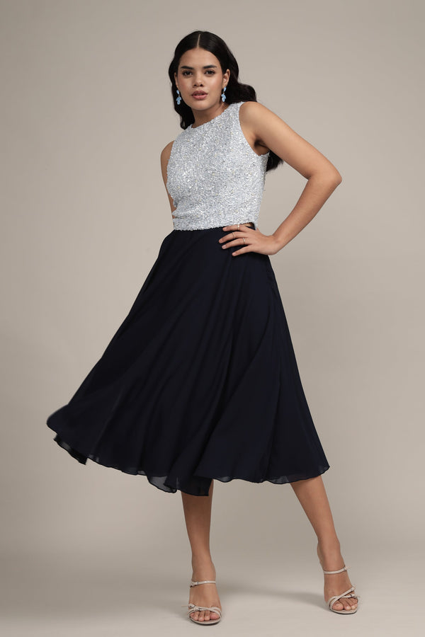 lace & beads Skye Midi Skirt in Navy