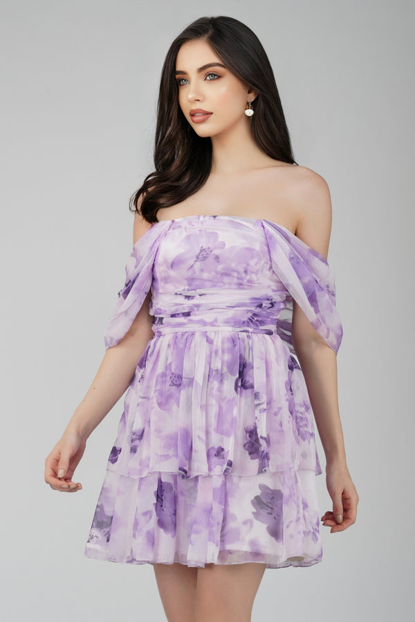 Lace & Beads Sydney Chiffon Mini Dress In Lavender