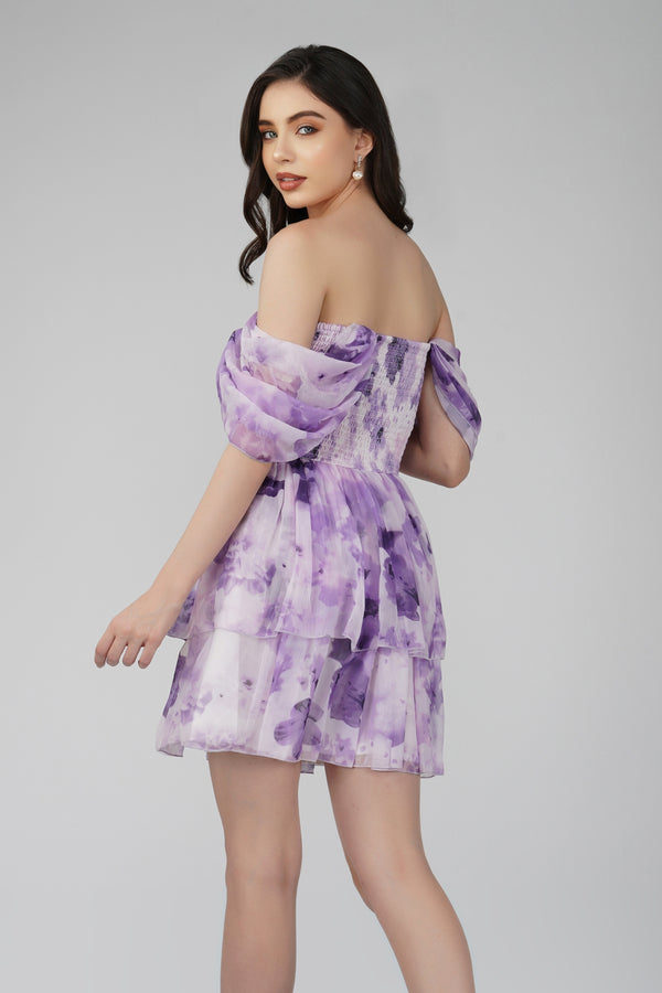 Lace & Beads Sydney Chiffon Mini Dress In Lavender