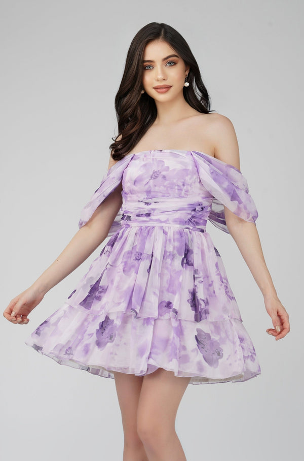 lace & beads Sydney Chiffon Mini Dress in Lavender