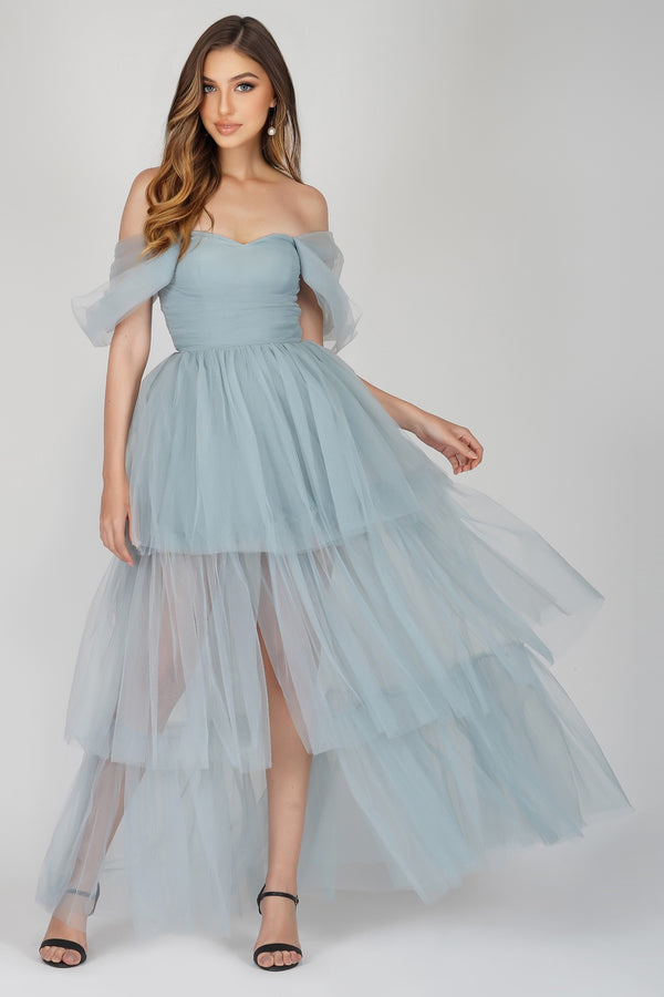 lace & beads Sydney Dusty Blue Tulle Dress