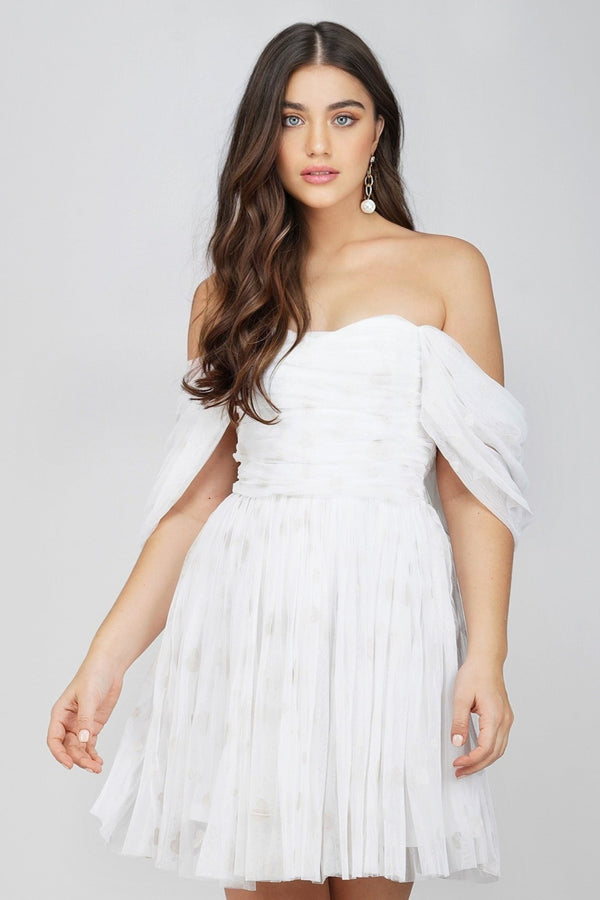 lace & beads Sydney Ivory Polka Mini Dress
