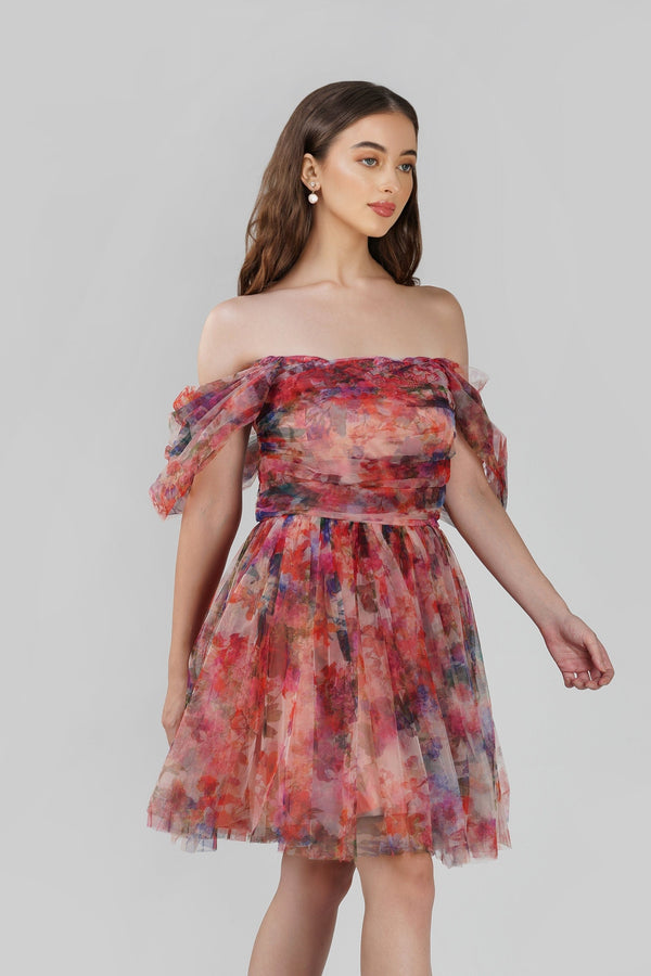 Lace & Beads Sydney Mixed Floral Tulle Mini Dress