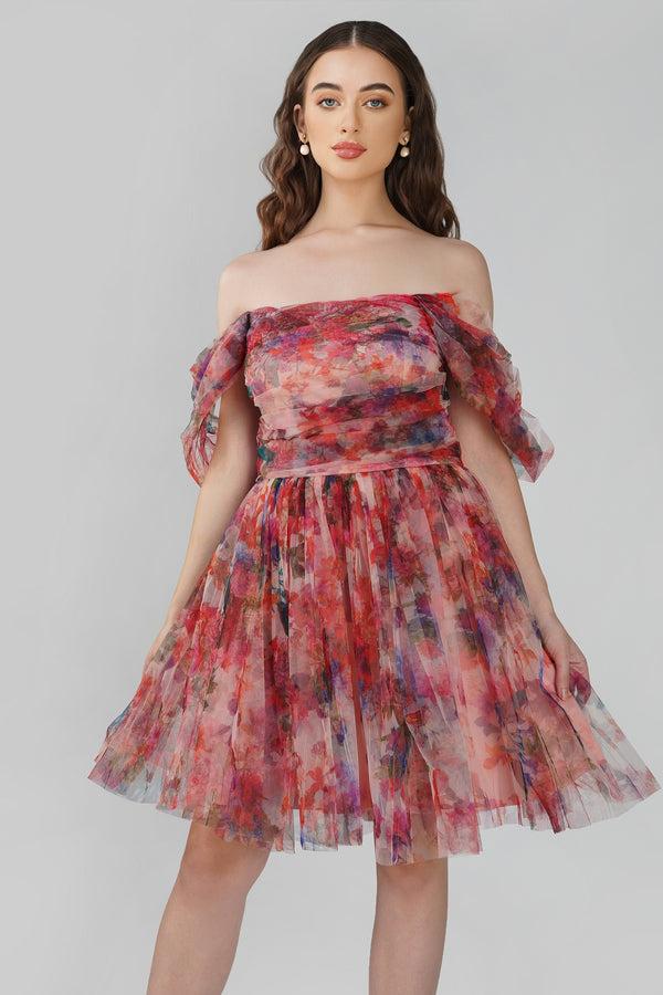 lace & beads Sydney Mixed Floral Tulle Mini Dress