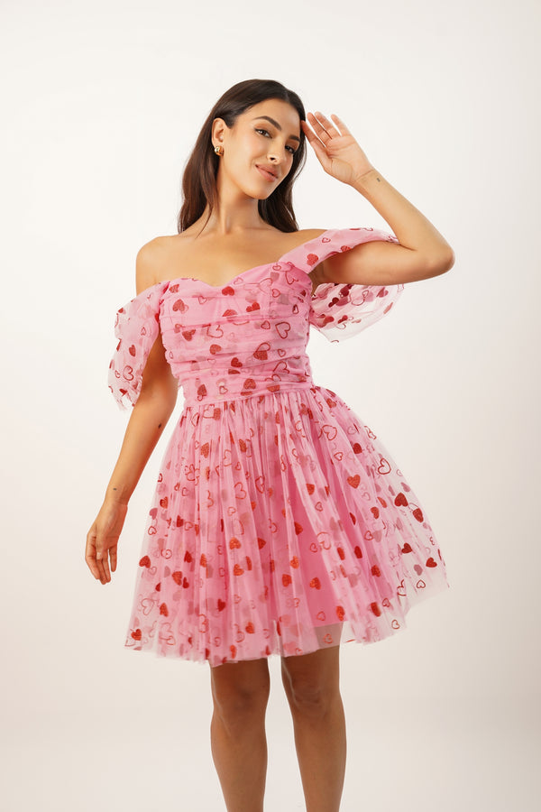 Lace & Beads Sydney Pink Heart Mini Dress