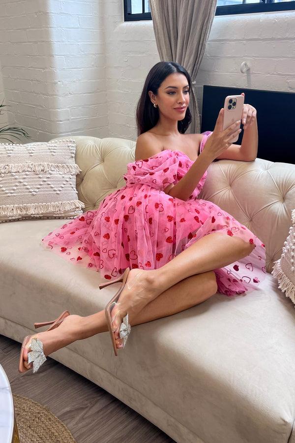lace & beads Sydney Pink Heart Mini Dress