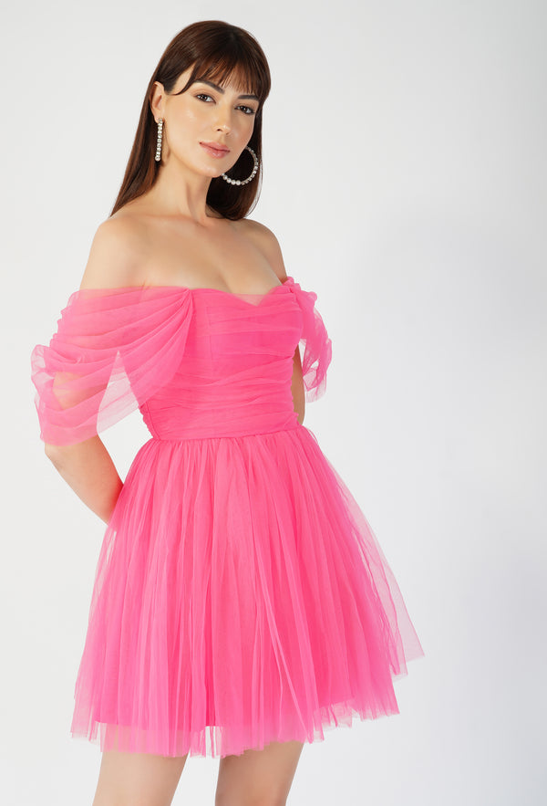 lace & beads Sydney Pink Tulle Mini Dress
