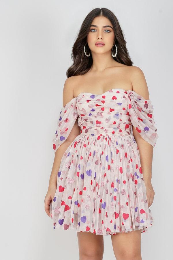 lace & beads Sydney Rainbow Heart Mini Dress