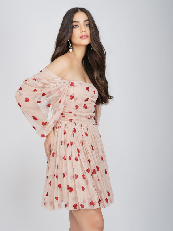 Lace & Beads Sydney Red Heart Mini Dress