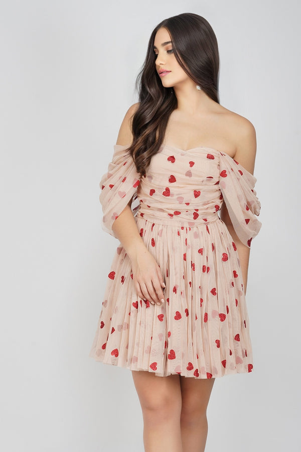 lace & beads Sydney Red Heart Mini Dress