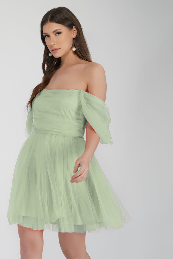 Lace & Beads Sydney Sage Green Tulle Mini Dress