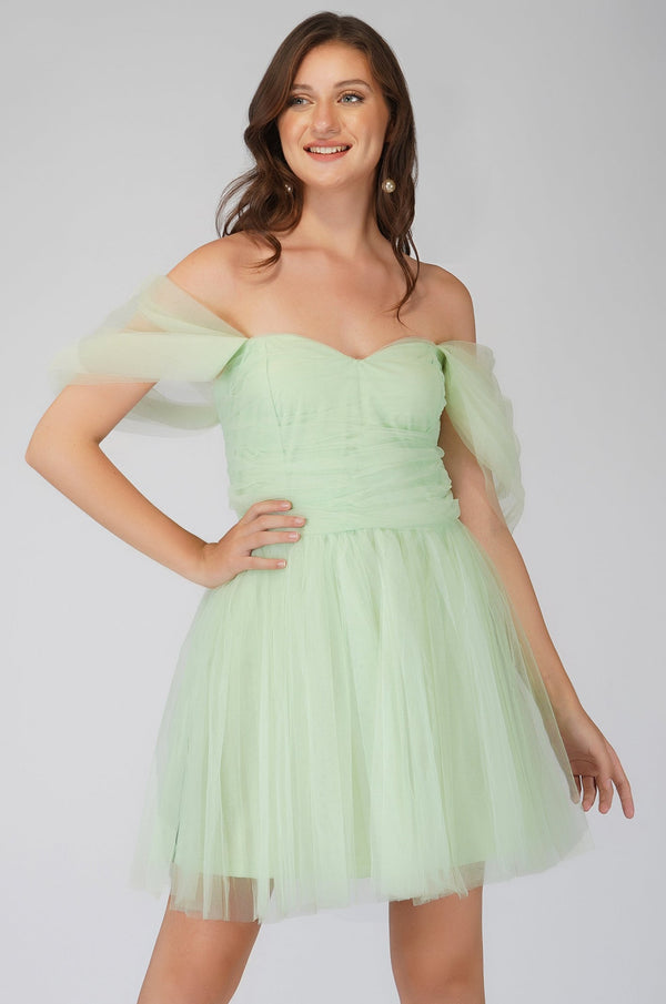 Lace & Beads Sydney Sage Green Tulle Mini Dress