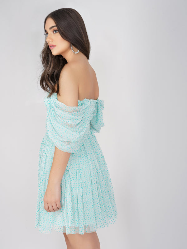 Lace & Beads Sydney Tulle Polka Mini Dress In Mint