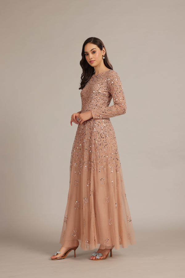 Lace & Beads Sylvia Maxi Dress In Mink