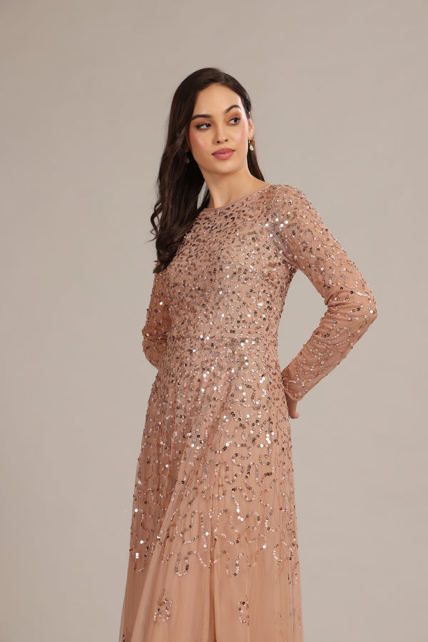 Lace & Beads Sylvia Maxi Dress In Mink