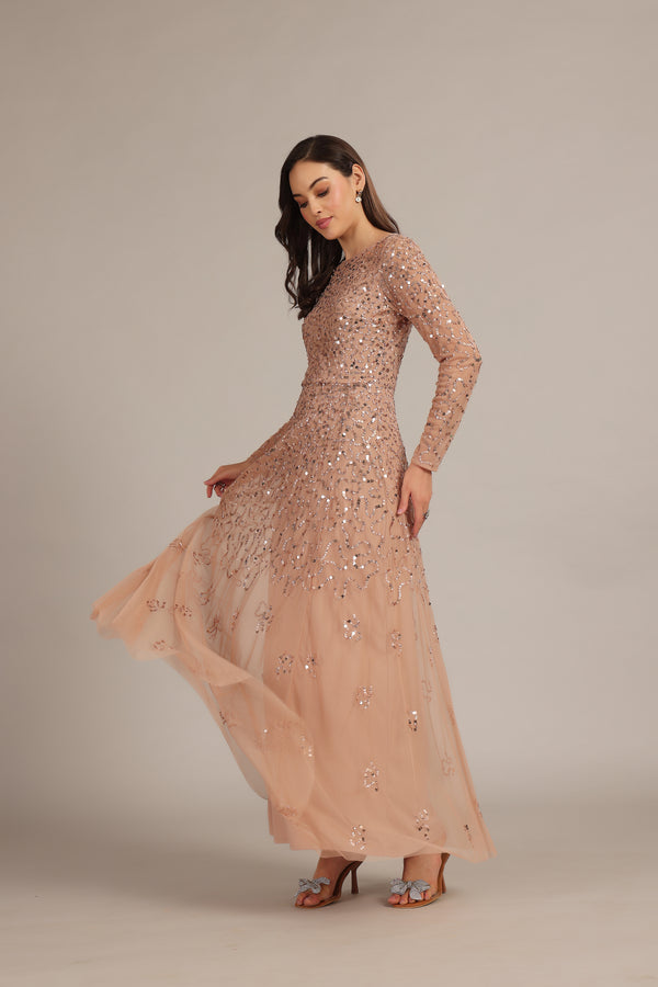 lace & beads Sylvia Maxi Dress in Mink