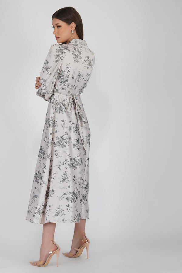 Lace & Beads Talia Champagne Satin Wrap Midi Dress