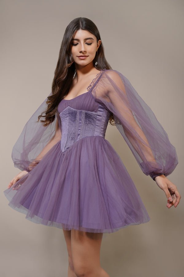 lace & beads Tara Mini Dress in Lilac