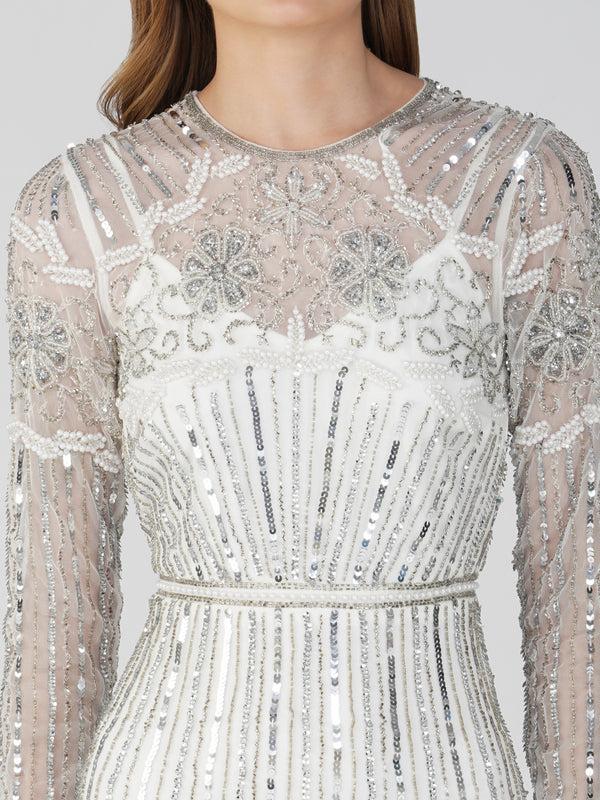 Lace & Beads Teresa Embellished Maxi Dress In Silver