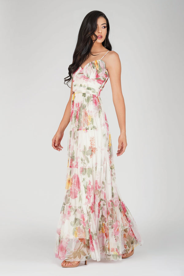 Lace & Beads Thea Tulle Floral Maxi Dress