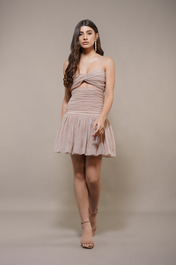 Lace & Beads Theodora Mini Dress In Blush