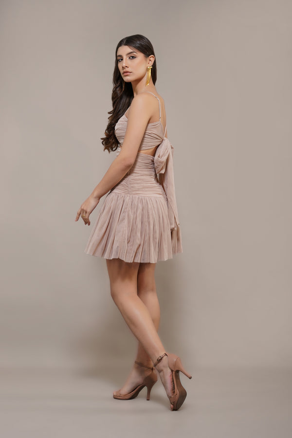 Lace & Beads Theodora Mini Dress In Blush