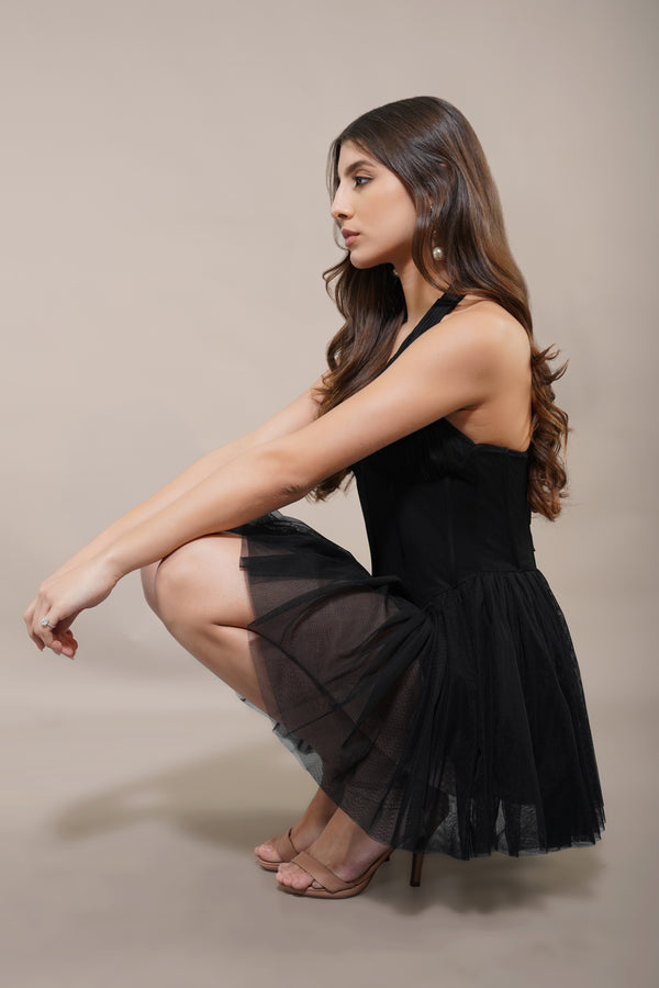 Lace & Beads Therma Mini Dress In Black